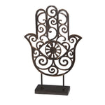 Benzara Metal Hamsa Table Decor with Rectangular Base, Bronze