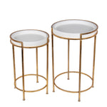 Benzara Circular Glass Top Accent Stand with Tubular Metal Frame, Set of 2, Gold