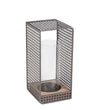 Benzara Industrial Metal Grid Body Lantern with Glass Hurricane, Large, Gray