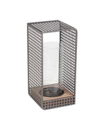 Benzara Industrial Metal Grid Body Lantern with Glass Hurricane, Large, Gray