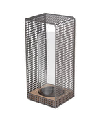 Benzara Industrial Metal Grid Body Lantern with Glass Hurricane, Small, Gray
