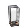 Benzara Hexagonal Metal Grid Body Lantern with Glass Hurricane, Small, Gray