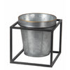 Benzara Industrial Style Metal Planter with Cubical Stand, Gray and Black