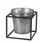 Benzara Industrial Style Metal Planter with Cubical Stand, Gray and Black