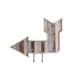 Benzara Wooden Wall Decor Arrow with 2 Hooks Pointing Downward and Left, Multicolor