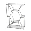 Benzara Metal Frame Bakers Rack with Hexagonal Design and 5 Glass Shelves, Silver