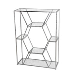 Benzara Metal Frame Bakers Rack with Hexagonal Design and 5 Glass Shelves, Silver