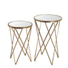 Benzara Round Glass Top Accent Table with Tubular Geometric Base, Set of 2, Gold