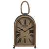 Benzara Arch Shape Metal Table Clock with Rope Edges and Handle, Gray and Brown