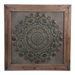 Benzara Wood and Metal Wall Decor with Embossed Floral Design, Gray and Brown