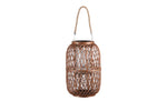 Benzara 16.25`` Bellied Shape Lantern with Jute Handle and Lattice Design, Brown