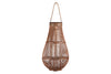 Benzara Bellied Shape Lantern with Glass Hurricane and Lattice Design,Large,Brown