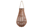 Benzara Bellied Shape Lantern with Glass Hurricane and Lattice Design,Large,Brown