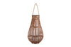 Benzara Bellied Shape Lantern with Glass Hurricane and Lattice Design,Medium,Brown