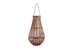 Benzara Bellied Shape Lantern with Glass Hurricane and Lattice Design,Medium,Brown