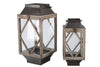 Benzara Wood and Metal Lantern with Diamond Body Design, Brown and Black, Setof 2