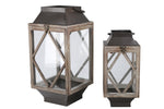 Benzara Wood and Metal Lantern with Diamond Body Design, Brown and Black, Setof 2