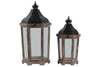 Benzara Wood and Metal Lanterns with Ring Handle, Brown and Black, Set of 2