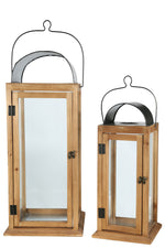 Benzara Wood and Glass Lanterns with Latched Door, Brown and Black, Set of 2