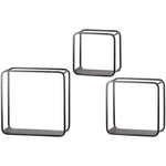 Benzara Tubular Metal Frame Wall Shelves with Rounded Corners, Black, Set of 3