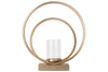 Benzara Metal Candle Holder with Abstract Ring Sculpture and Glass Hurricane, Gold
