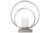 Benzara Metal Candle Holder with Abstract Ring Sculpture and Glass Hurricane,Silver