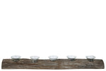 Benzara Wooden Branch Candle Holder with 5 Glass Hurricanes, Brown