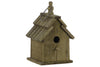 Benzara Wooden Bird House with Double Gable Roof Design and Metal Handle, Brown