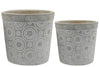 Benzara Cement Round Pot with Circle Pattern and Tapered Bottom Base,Setof 2,Gray