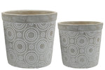 Benzara Cement Round Pot with Circle Pattern and Tapered Bottom Base,Setof 2,Gray