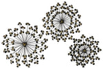 Benzara Metal Wall Decor with Radial Clover Leaf Design Pattern, Set of 3, Black