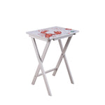 Benzara Traditional Style Wooden Folding Table with Lobster Print, White