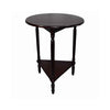 Benzara Adjustable Round Wooden End Table with Turned Legs, Cherry Brown