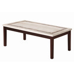 Benzara Wooden Coffee Table with Block Legs and Faux Marble Top, Brown and Beige