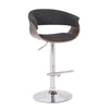 Benzara Fabric Upholstered Swivel Barstool with Contoured Seat, Gray and Silver