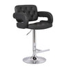 Benzara Swivel Barstool with Arms and Button Tufted Seating, Black and Chrome