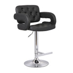 Benzara Swivel Barstool with Arms and Button Tufted Seating, Black and Chrome