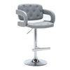 Benzara Swivel Barstool with Arms and Button Tufted Seating, Gray and Chrome