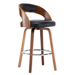 Benzara Leatherette Seat Barstool with Curved Wooden Backrest, Brown and Black