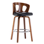 Benzara Leatherette Barstool with Curved Wooden Cut Out Backrest, Brown and Black