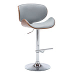 Benzara Leatherette Swivel Barstool with Curved Seat and Backrest, Brown and Gray