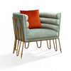 Benzara Horizontal Plush Tufted Curved Metal Frame Lounge Chair, Gray and Gold