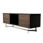 Benzara Wooden TV Stand with 2 Push Door Cabinets and 1 Open Shelf, Brown