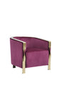 Benzara Fabric Upholstered Lounge Chair with Twisted Metal Trim, Purple and Gold