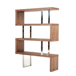 Benzara Zig Zag Wooden Frame Shelf Unit with Metal Braces Support, Brown and Silver