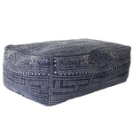 Benzara Traditional Style Thick Rectangular Pouf with Batik Print, Blue