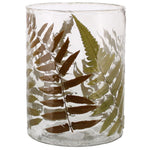 Benzara Modern Style Glass Hurricane with Enamelled Fern Leaf Design, Multicolor