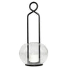 Benzara Modern Styled Metal Lamp with Top Loop and Bubble Glass Hurricane, Black