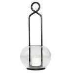 Benzara Modern Styled Metal Lamp with Top Loop and Bubble Glass Hurricane, Black