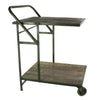 Benzara Antique Style Garden Trolley with Wheels and 2 Tier Setup, Brown and Green